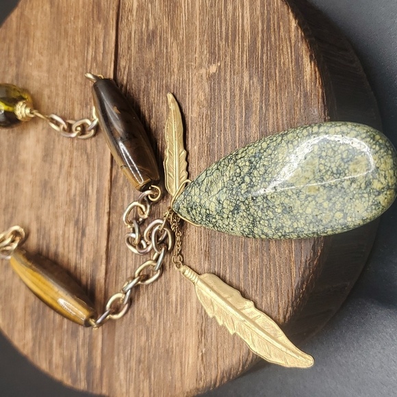 N2809 bohemian precious stone feather‎ necklace - Picture 2 of 4